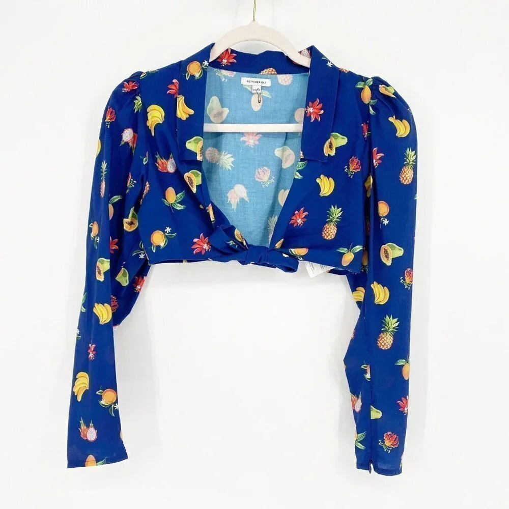 WeWoreWhat Blue Tropical Fruit Wrap Swim Coverup
